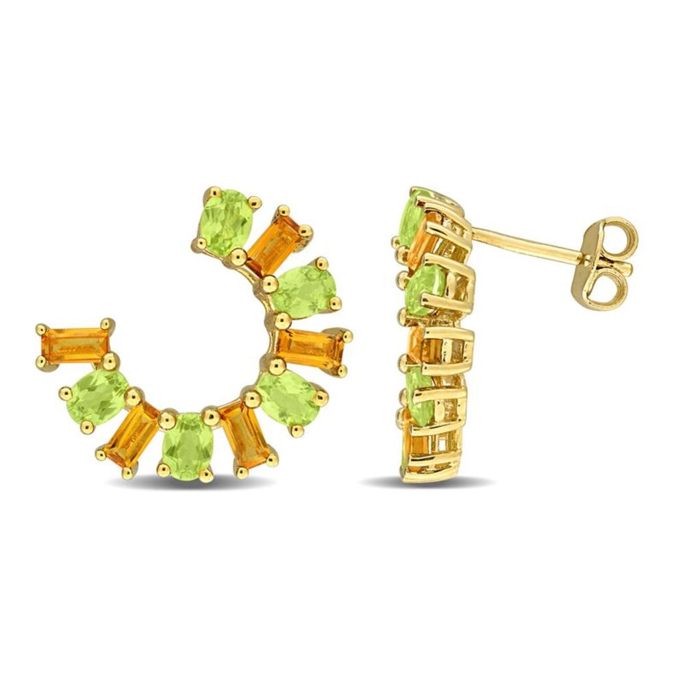 3.00 Carat (ctw) Peridot and Citrine Curved Stud Earrings Yellow Sterling Silver